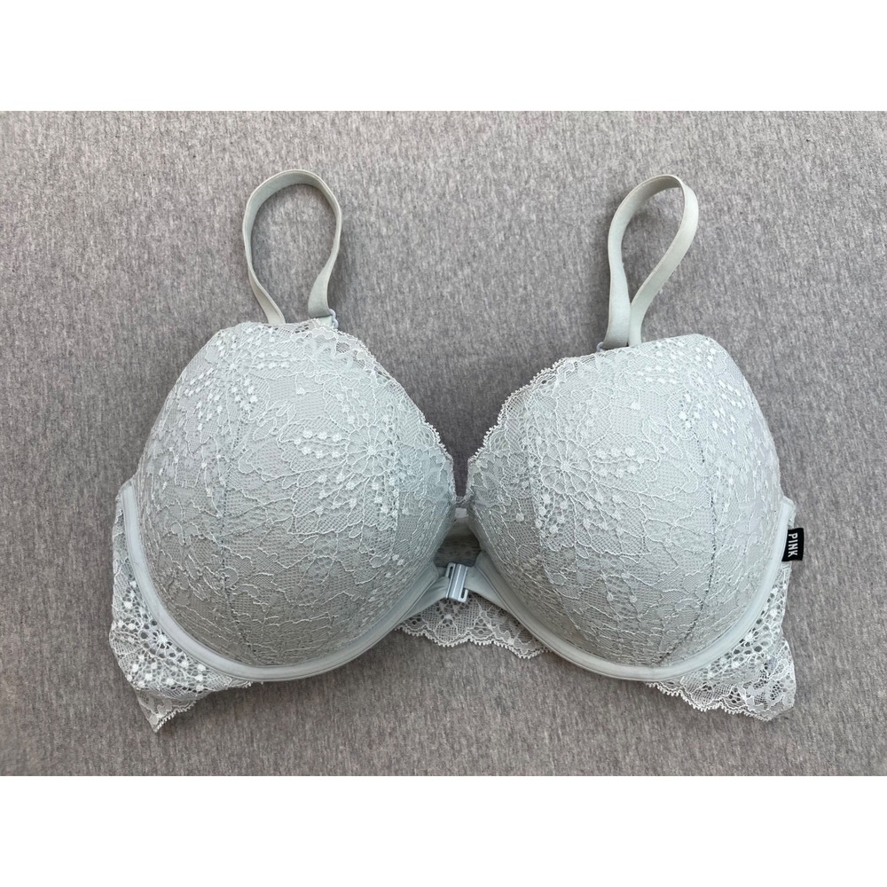 Victorias Secret PINK Bra Womens 34D Blue Lace Date Push Up Underwire